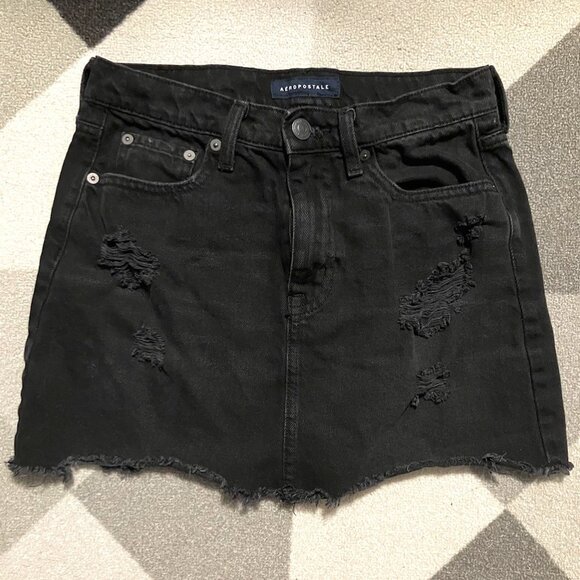 Aeropostale Dresses & Skirts - Aeropostale Women's Black Washed Distressed Frayed Hem Jean Skirt Size 4